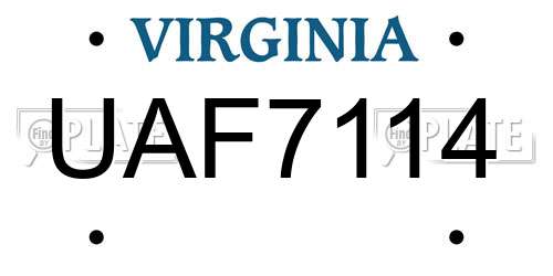 UAF7114 Virginia License Plate