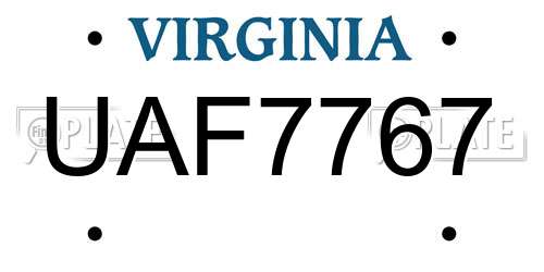 UAF7767 Virginia License Plate