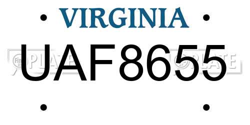 UAF8655 Virginia License Plate