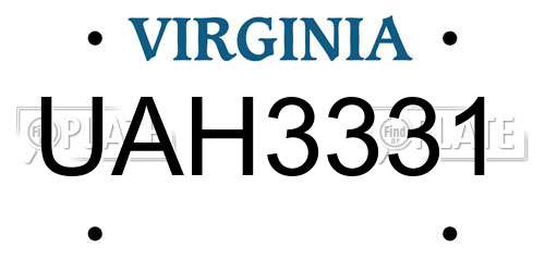 UAH3331 Virginia License Plate