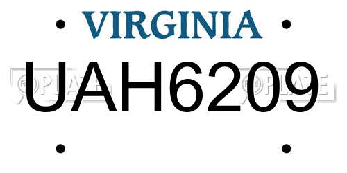 UAH6209 Virginia License Plate