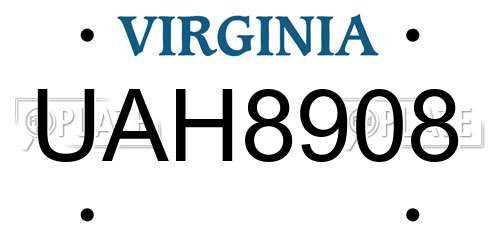 UAH8908 Virginia License Plate