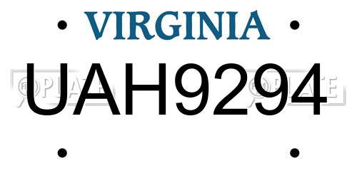 UAH9294 Virginia License Plate
