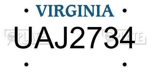 UAJ2734 Virginia License Plate