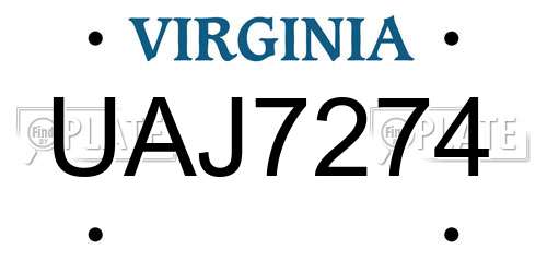 UAJ7274 Virginia License Plate