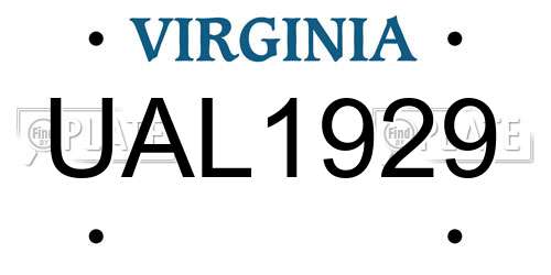 UAL1929 Virginia License Plate