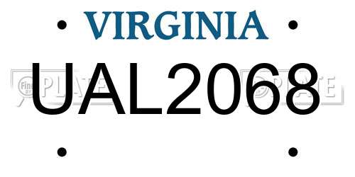 UAL2068 Virginia License Plate