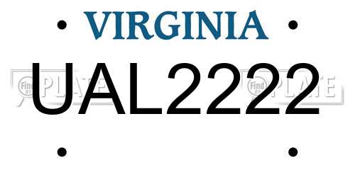 UAL2222 Virginia License Plate