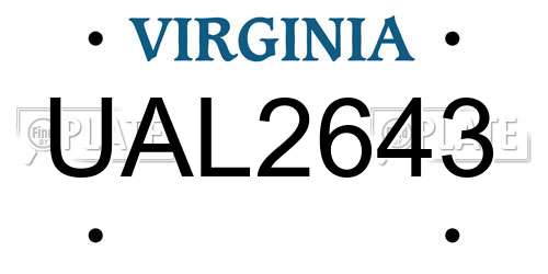 UAL2643 Virginia License Plate