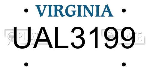 UAL3199 Virginia License Plate