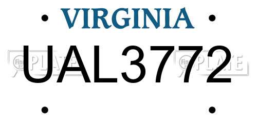 UAL3772 Virginia License Plate