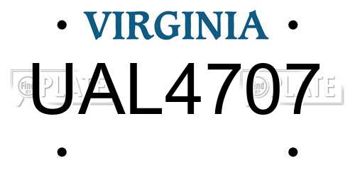 UAL4707 Virginia License Plate