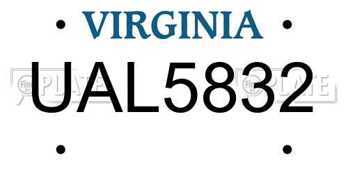 UAL5832 Virginia License Plate