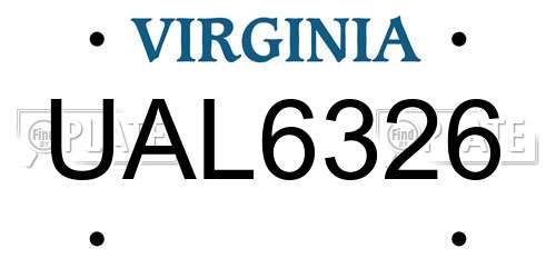 UAL6326 Virginia License Plate