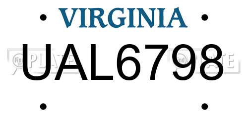 UAL6798 Virginia License Plate