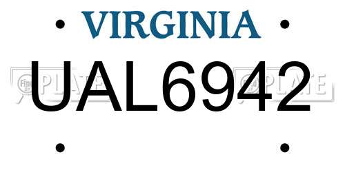UAL6942 Virginia License Plate
