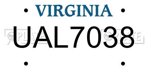 UAL7038 Virginia License Plate