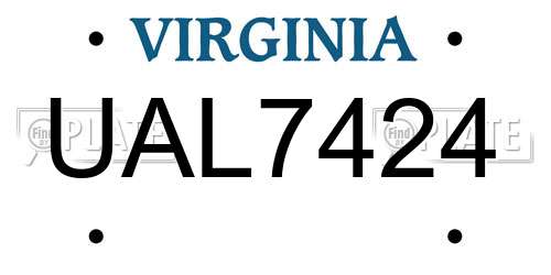 UAL7424 Virginia License Plate