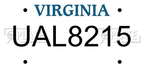 UAL8215 Virginia License Plate