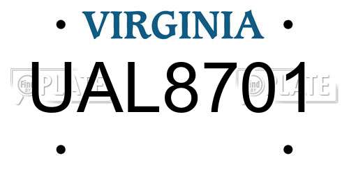 UAL8701 Virginia License Plate