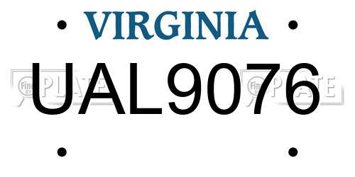 UAL9076 Virginia License Plate
