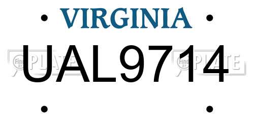UAL9714 Virginia License Plate