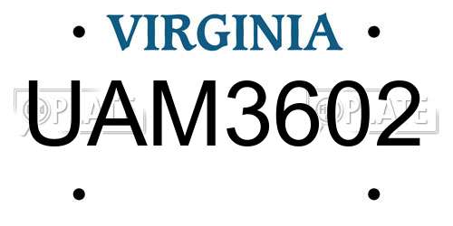 UAM3602 Virginia License Plate