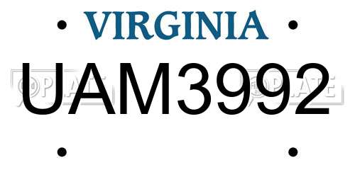 UAM3992 Virginia License Plate