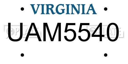 UAM5540 Virginia License Plate