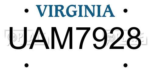 UAM7928 Virginia License Plate