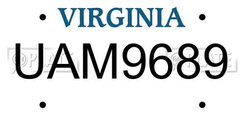 UAM9689 Virginia License Plate
