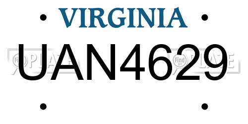 UAN4629 Virginia License Plate