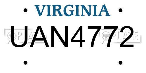 UAN4772 Virginia License Plate