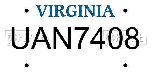 UAN7408 Virginia License Plate