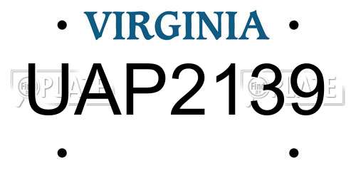 UAP2139 Virginia License Plate