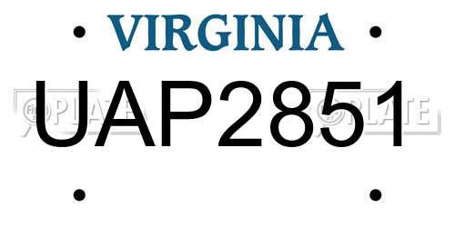 UAP2851 Virginia License Plate