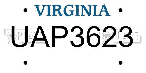 UAP3623 Virginia License Plate