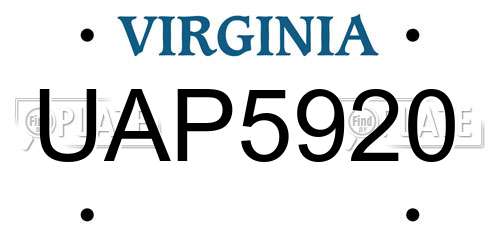 UAP5920 Virginia License Plate