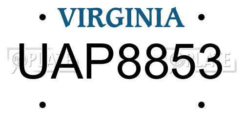 UAP8853 Virginia License Plate