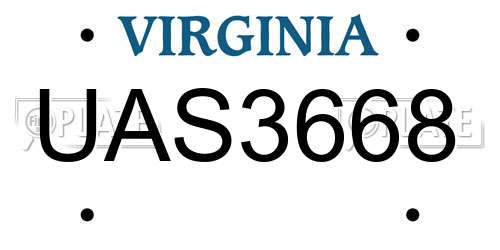 UAS3668 Virginia License Plate