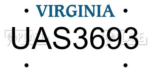 UAS3693 Virginia License Plate