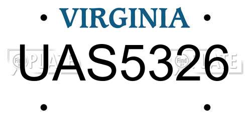 UAS5326 Virginia License Plate