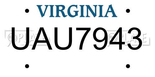 UAU7943 Virginia License Plate