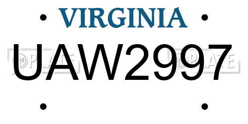 UAW2997 Virginia License Plate