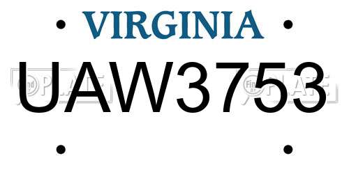 UAW3753 Virginia License Plate