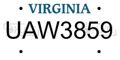 UAW3859 Virginia License Plate