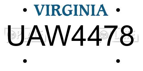 UAW4478 Virginia License Plate