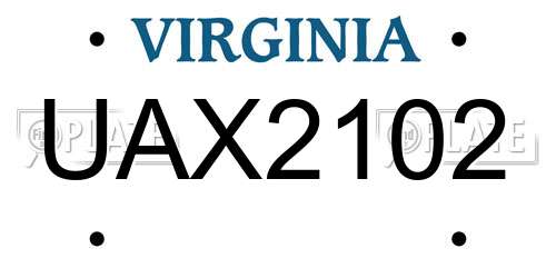 UAX2102 Virginia License Plate