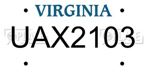 UAX2103 Virginia License Plate
