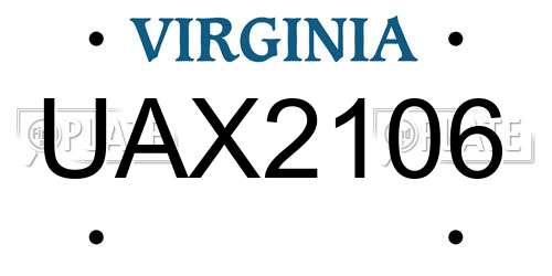 UAX2106 Virginia License Plate